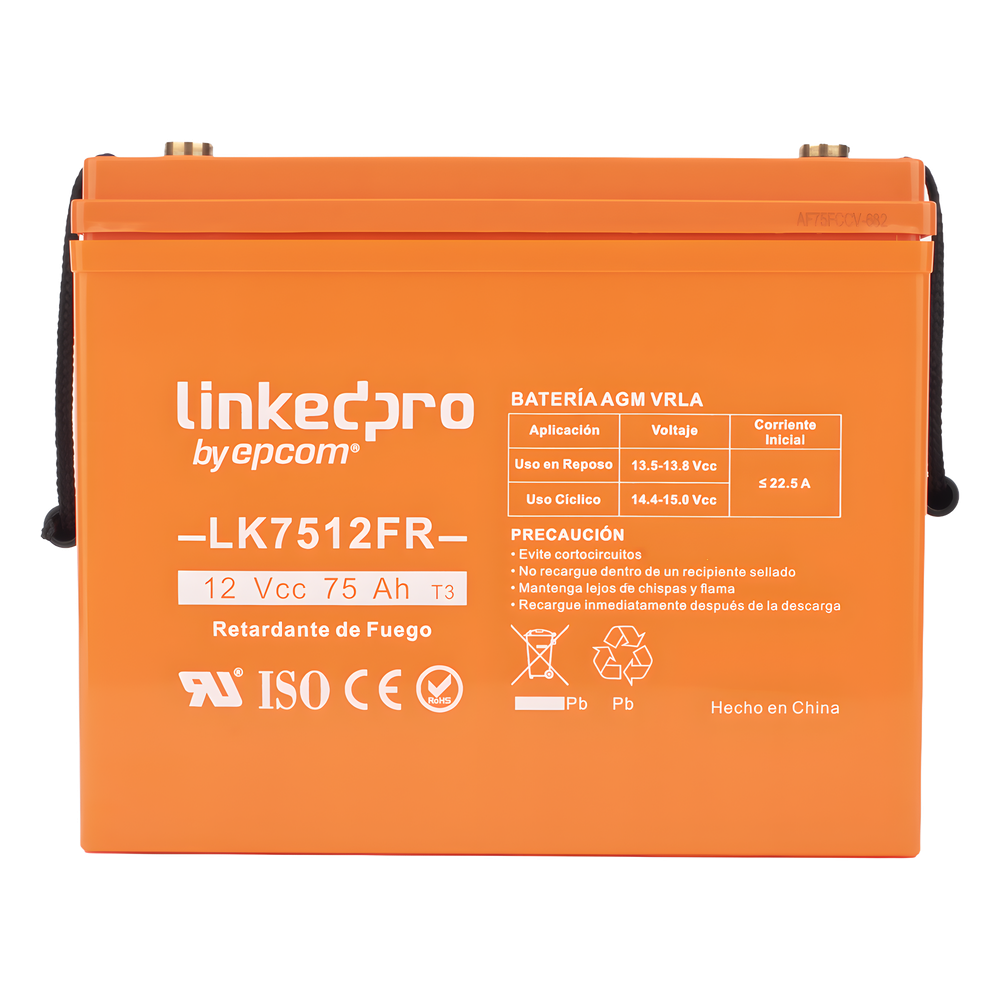 Batería de respaldo 12 V | 75 Ah | AGM | Certificada UL94-V0 Retardante a la Flama | Especial para Seguridad Electrónica | UPS | Sistemas de