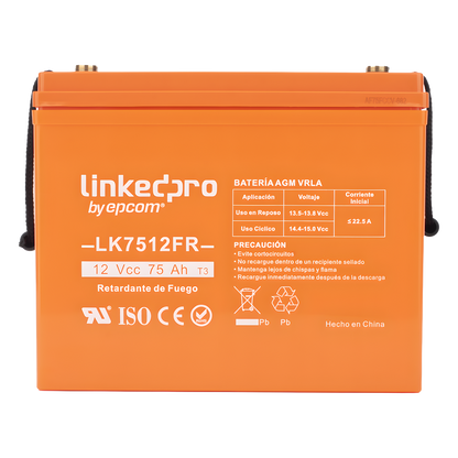 Batería de respaldo 12 V | 75 Ah | AGM | Certificada UL94-V0 Retardante a la Flama | Especial para Seguridad Electrónica | UPS | Sistemas de