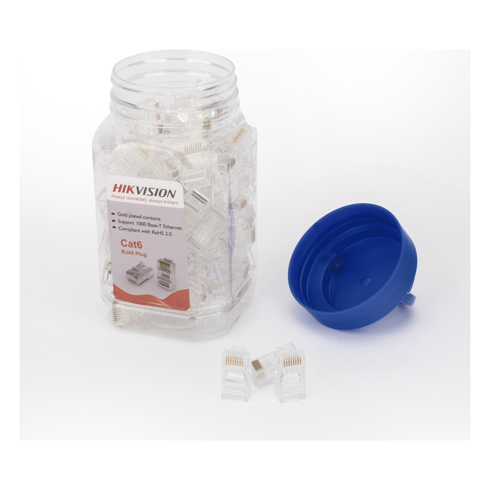 Bote con 100 Piezas de Plug Modular RJ45 / Cat 6 / Chapado en Oro a 30 Micras / Sin Blindaje / Fácil Instalación / Uso Interior / Soporta Norma