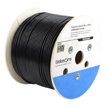 Bobina de Cable de 305 Metros (1000 Pies), Cat5E, con Gel, para Intemperie, Doble Forro Extrema Humedad, Bajo Tierra, UL, Color Negro para
