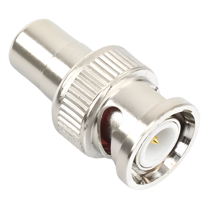 Adaptador en Línea para 75 Ohm, de Conector BNC Macho a RCA Hembra en Aplicaciones de Audio-Video para Cámaras, Monitores y DVR's.