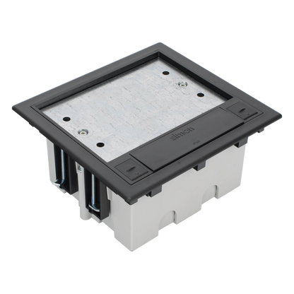 Caja Para Instalación en Piso Falso para Voz, Datos o Contactos Eléctricos / Capacidad para 2 Módulos / Espacio Embellecedor en la Tapa / Profundidad