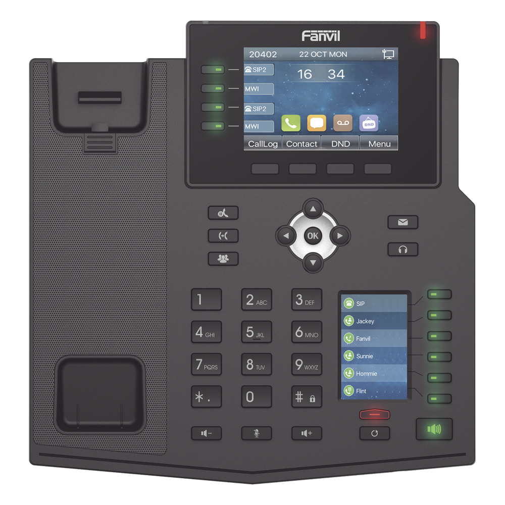 Teléfono IP Empresarial con Estándares Europeos, 16 líneas SIP con pantalla LCD a color 3.5", 30 teclas DSS/BLF, puertos Gigabit, IPv6, Opus y