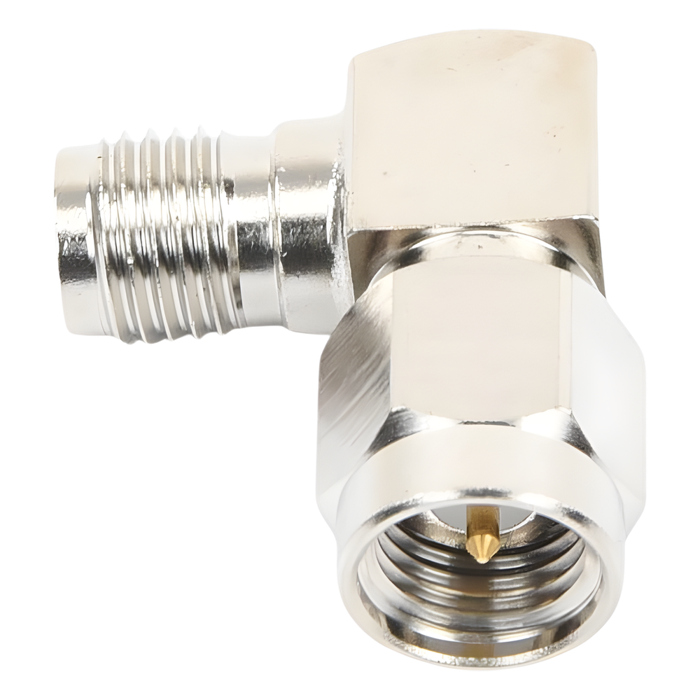 Adaptador en Ángulo Recto, de Conector SMA Macho a SMA Hembra Níquel/ Oro/ Teflón