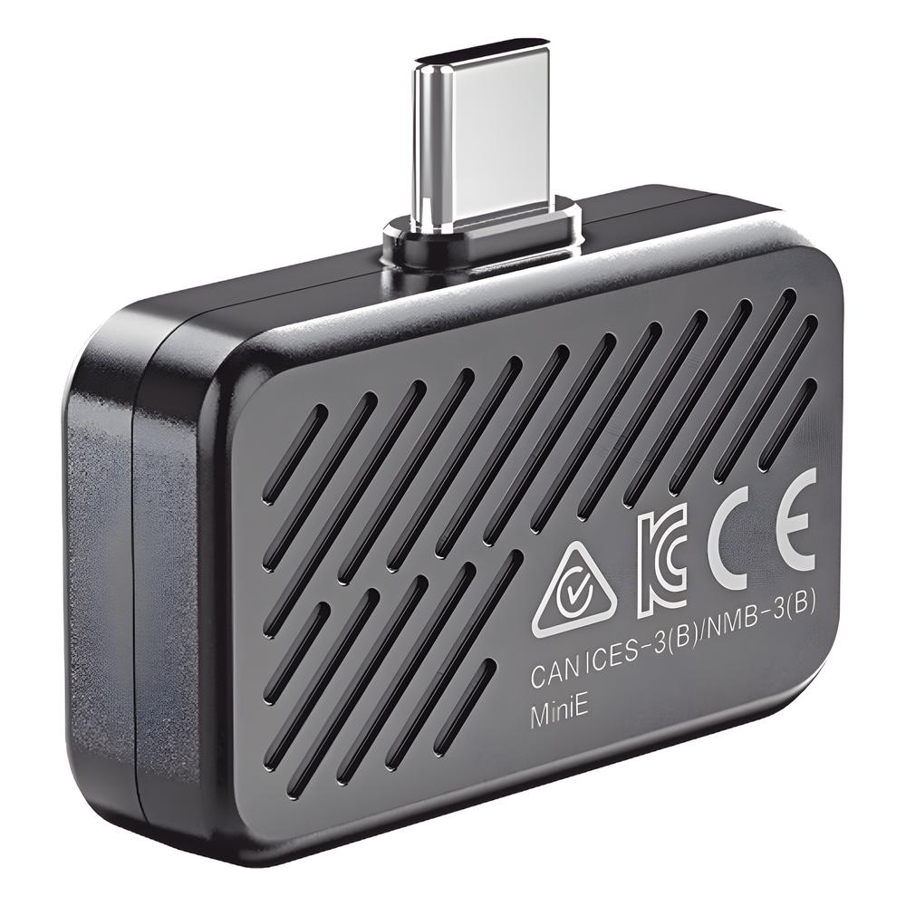 MiniE - Cámara Termográfica para Smartphone / Resolución IR 96 x 96 (9,216 píxeles) / SuperIR / Rango de -20°C a 400°C / Precisión ±2°C o ±2%