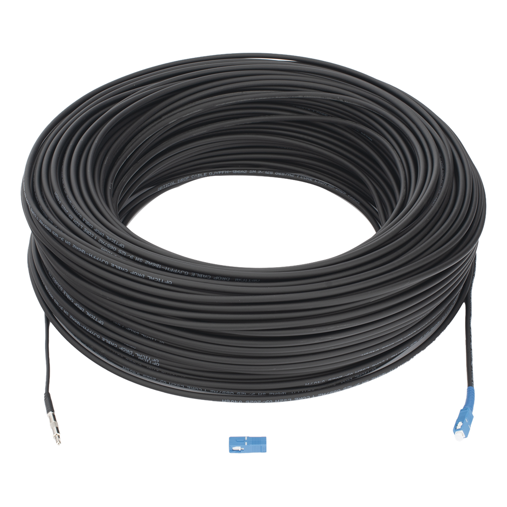 Rollo de Fibra Óptica Drop Redonda G657A2 Monomodo Simplex de 150 Metros (492.13 Pies) con Conectores SC/UPC-SC/UPC para Instalaciones Aéreas