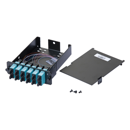 Placa Acopladora de Fibra Óptica FAP, Con 12 Pigtails y 6 Conectores SC Duplex (12 Fibras), Para Fibra Multimodo OM3/OM4, Color Aqua