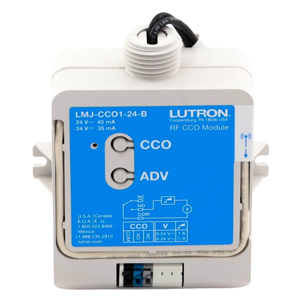 Módulo CCO de RF con salida de contacto seco NO/NC, 24 V, tipo mantenido o momentáneo, para integrar RadioRA 2, RadioRA 3 y HomeWorks QS con sistemas