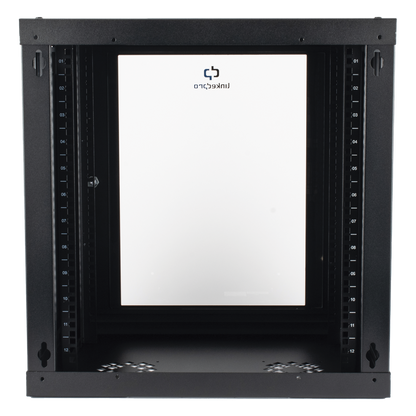 Gabinete de Pared de 12U con Puerta de Cristal Templado, 455 mm de Profundidad, Rack de 19'', Acero Reforzado Color Negro.