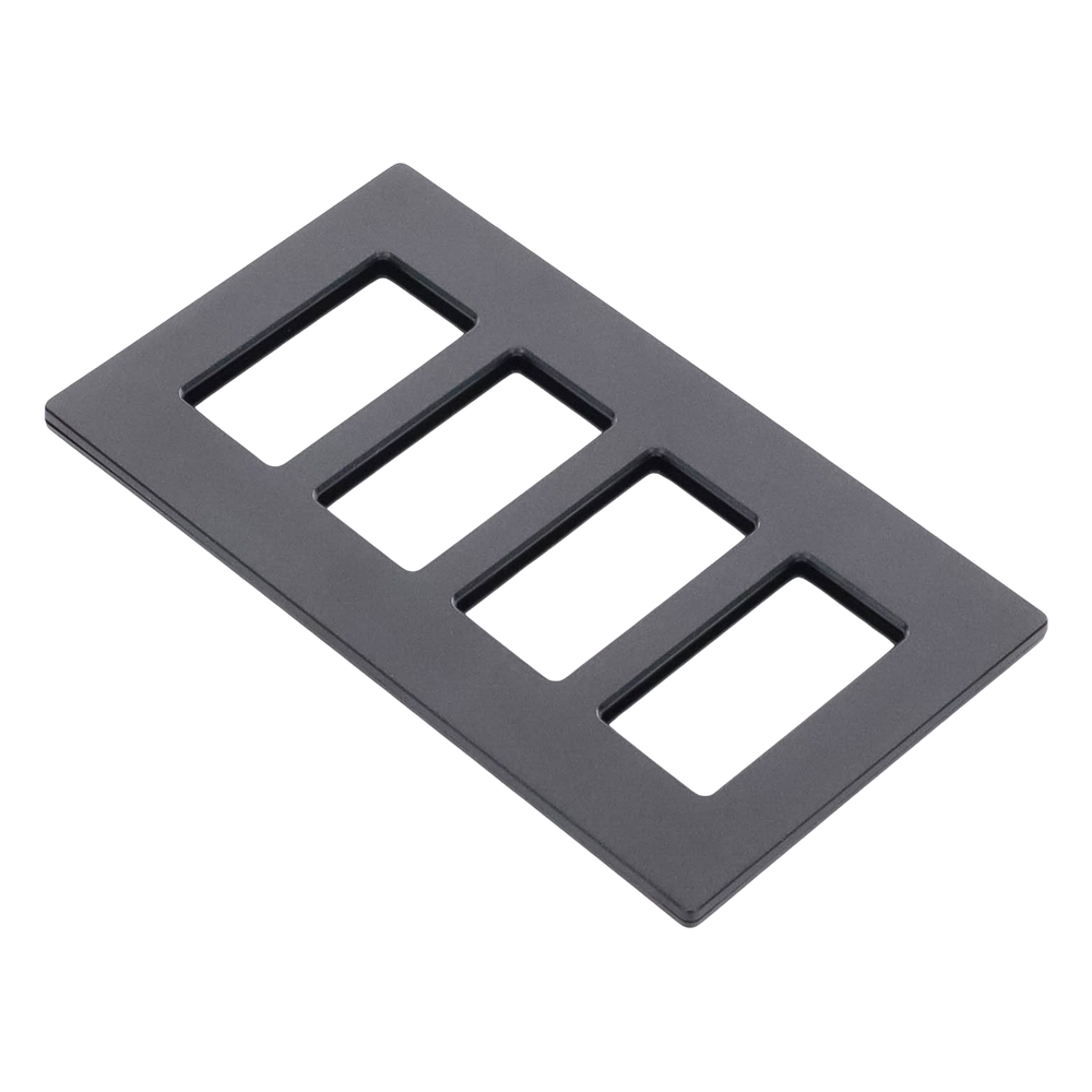 Placa de pared de 4 espacios sin tornillos visibles, acabado satinado color Midnight (gris oscuro), para atenuadores y controles Lutron con apertura