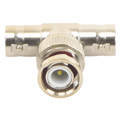 Adaptador en T para 75 Ohm de Conector BNC Macho a Doble BNC Hembra, Níquel/ Oro/ Teflón.