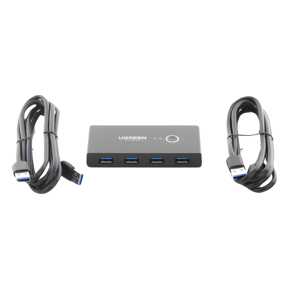 Conmutador USB para Compartir 4 Puertos USB 3.0 a 2 PC Ìs | Cambio Mediante Botón | Incluye Dos Cables USB de 1.5 m | ABS | Permite que 2 Usuarios