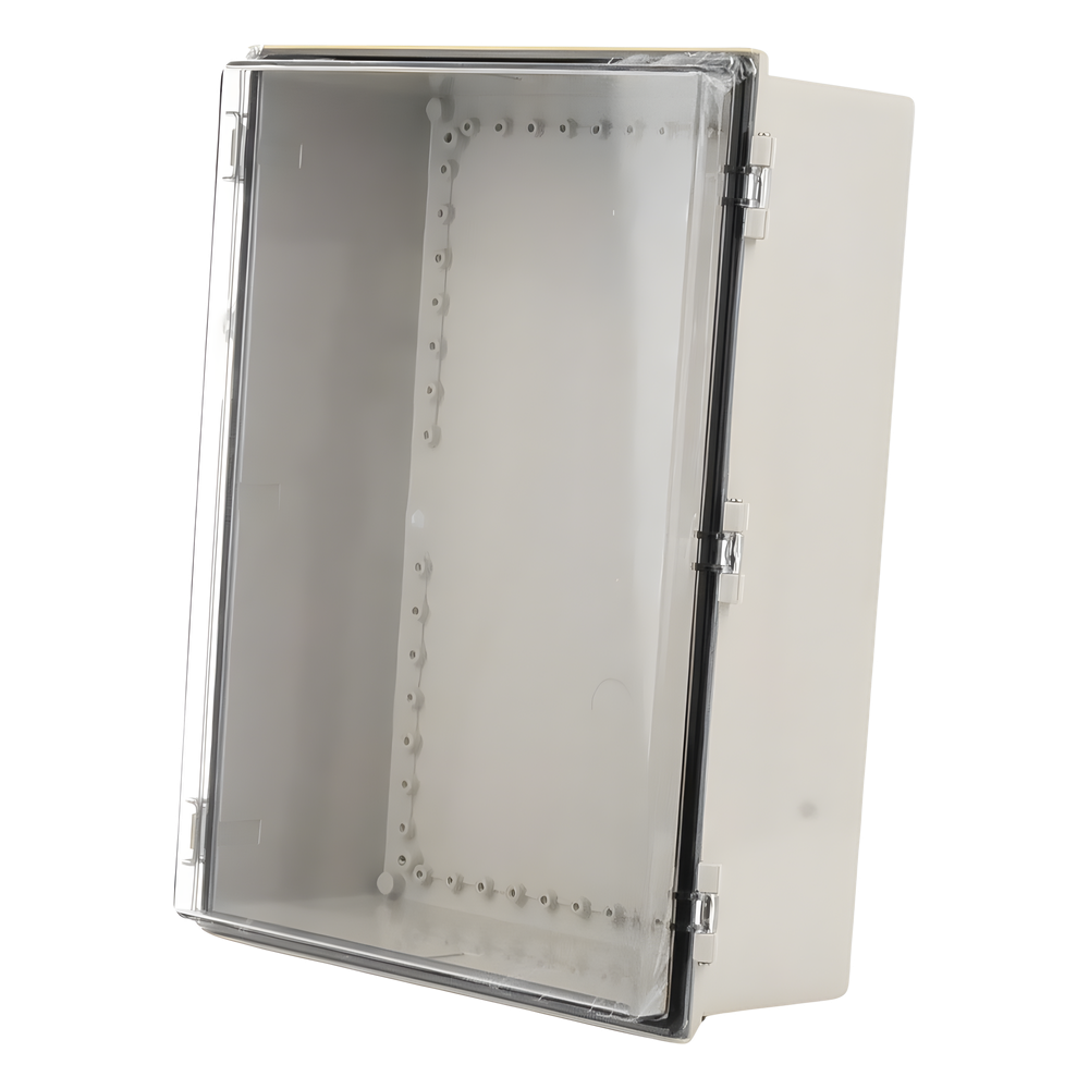 Gabinete Plástico ABS, Puerta Transparente, Uso en Intemperie (350 x 460 x 160 mm) Cierre por Broches Inoxidables y Permite Cerrado con Candado y