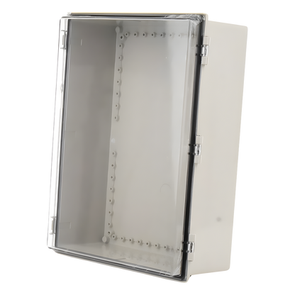 Gabinete Plástico ABS, Puerta Transparente, Uso en Intemperie (350 x 460 x 160 mm) Cierre por Broches Inoxidables y Permite Cerrado con Candado y
