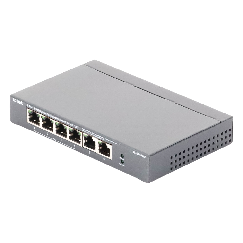 Switch PoE no Administrable de escritorio / 6 puertos 10/100 Mbps / 4 puertos PoE af/at / Presupuesto 67 W / Modo Extensor hasta 250 m / Calidad
