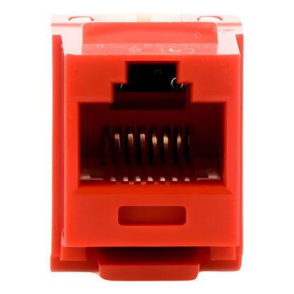 Conector Jack Estilo 110 (de Impacto), Tipo Keystone, Categoría 6, de 8 Posiciones y 8 Cables, Color Rojo