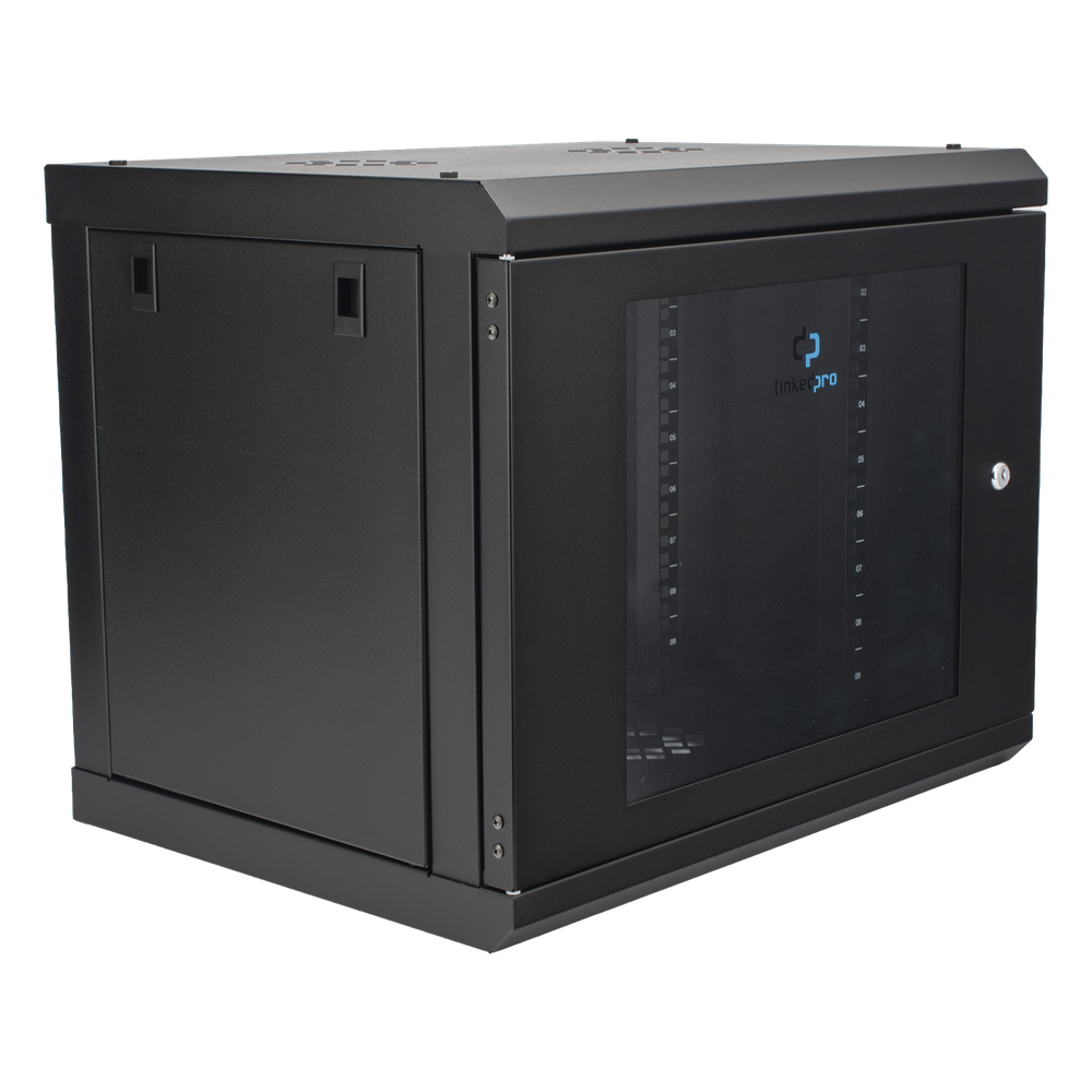 Gabinete de Pared con Puerta de Cristal Templado, 455 mm de Profundidad, 9U Rack de 19'', Acero Reforzado