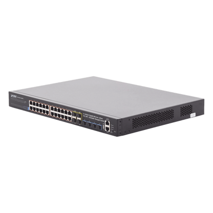 Switch Administrable Stacking Capa 3, 24 Puertos PoE 802.3af/at 10/100/1000T, Hasta 370 W, 4 Puertos 10G SFP+