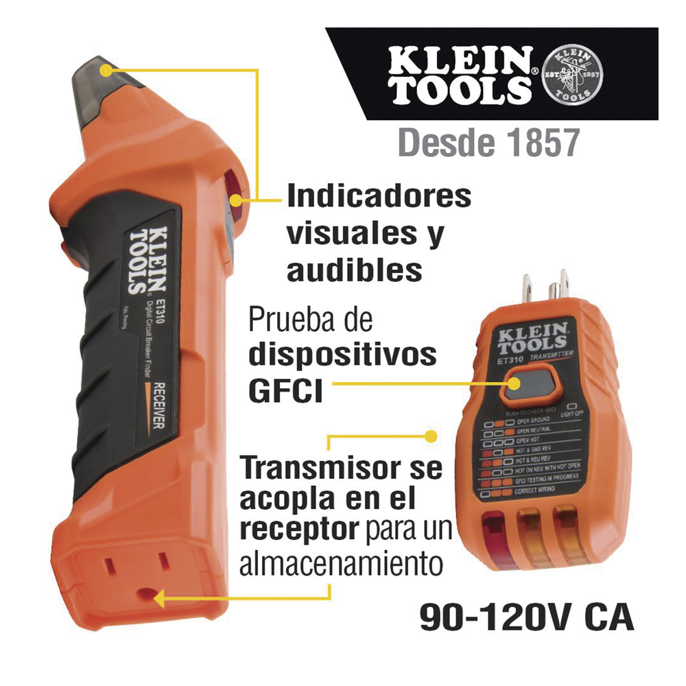 Detector Digital de Cortacircuitos de 120 Vca con Probador de Tomacorrientes GFCI.