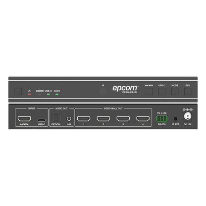 Videowall 4K 1x4 | HDMI & USB-C | 8 Modos de Visualización | Audio Óptico/Analógico | Control RS-232/IR | Plug & Play