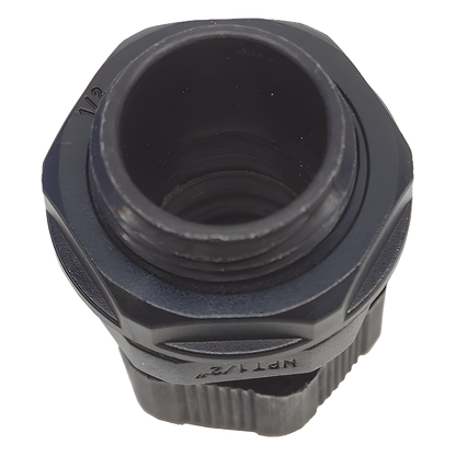 Conector Plástico Negro Tipo Glándula para Rosca NPT 1/2"