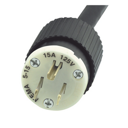 Clavija Negra 15 A 125 V CA 2 Polos 3 Hilos (NEMA 5-15P).
