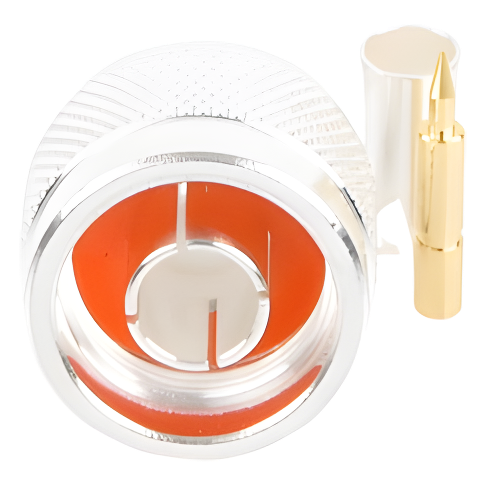 Conector N Macho de Anillo Plegable para Cable LP-195, RG-58/U, Plata/ Oro/ Teflón