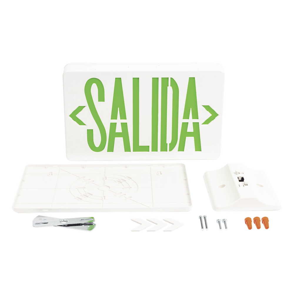 Letrero LED de Emergencia SALIDA / Voltaje Dual 120/240 VAC / Montaje Universal / Batería Ni-Cd Incluida