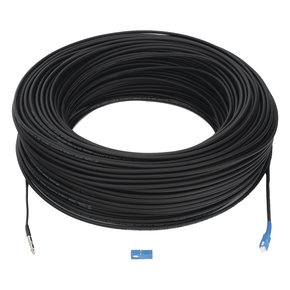 Rollo de Fibra Óptica Drop Redonda G657A2 Monomodo Simplex de 200 Metros (656.17 pies) con Conectores SC/UPC-SC/UPC para Instalaciones Aéreas