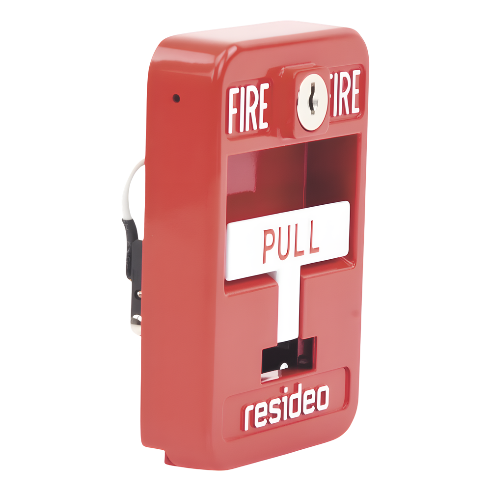 Estación manual de jalón contra incendio de acción simple, reset con llave, cumple ADA, carcasa de aluminio fundido