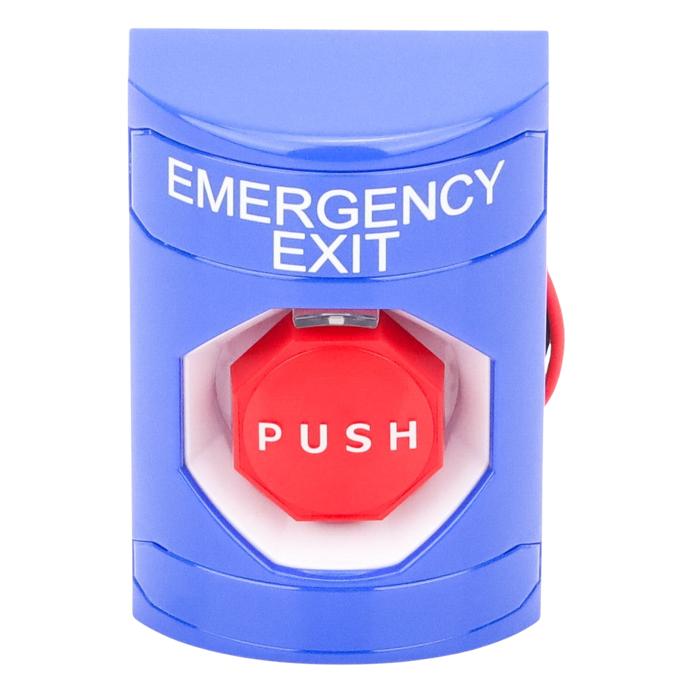 Botón De Salida De Emergencia Con Bocina De Advertencia Integrada, Interior/Exterior, Texto En Ingles, Tapa Protectora De Policarbonato Súper