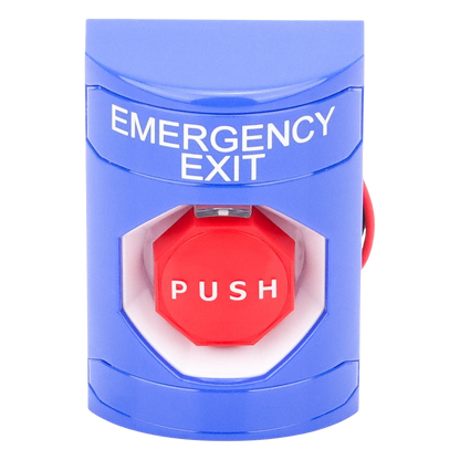 Botón De Salida De Emergencia Con Bocina De Advertencia Integrada, Interior/Exterior, Texto En Ingles, Tapa Protectora De Policarbonato Súper