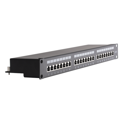 Panel de Parcheo de Impacto (110) Blindado (STP) de 24 Puertos Cat6, 19 Pulgadas