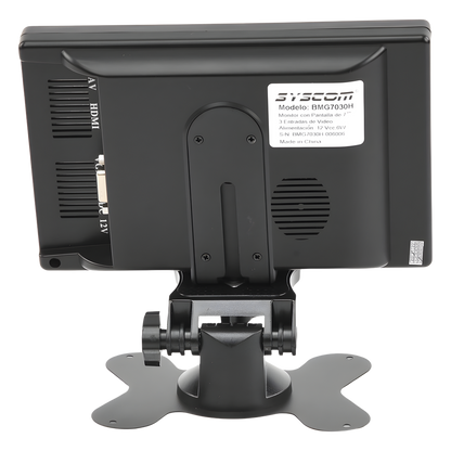 Monitor 7" TFT-LCD ideal para colocar en vehículos o DVR/NVR. Entradas de video HDMI, VGA y RCA (CVBS)