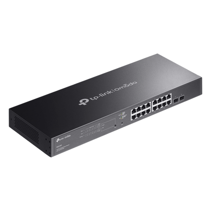 Switch Smart Omada 18 Puertos Gigabit / 16 Puertos PoE+ 802.3af/at / 2 Ranuras SFP Gigabit / Presupuesto PoE 150 W / Switching 36 Gbps / Enrutamiento