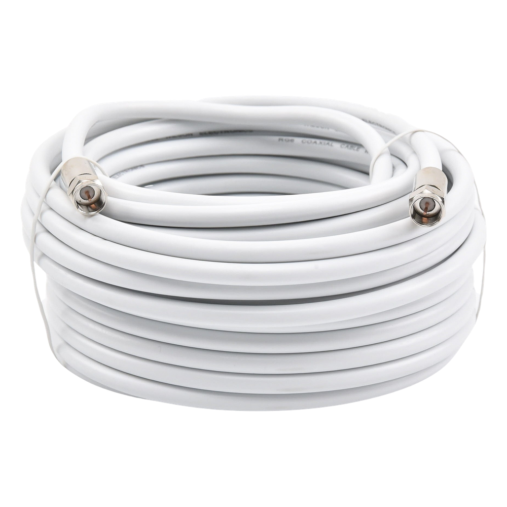 Jumper Coaxial con Cable Tipo RG-6 en Color Blanco de 15.24 Metros (50 Pies) de Longitud y Conectores F Macho en Ambos Extremos. 75 Ohm de Impedancia