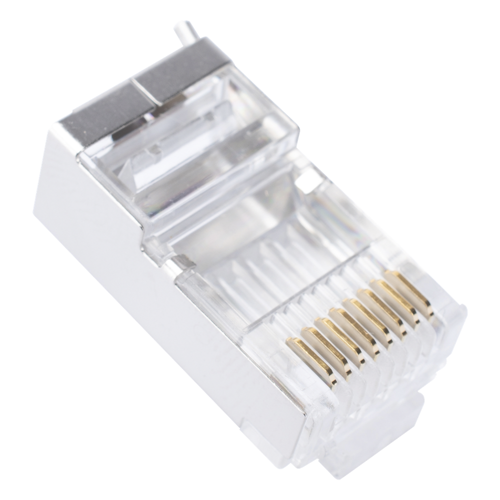 Bote con 100 Piezas de Plug Modular RJ45 Cat6 Blindado con Pin de Tierra, Chapado de Oro a 30 Micras para Durabilidad Extrema