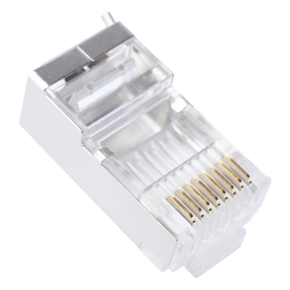 Bote con 100 Piezas de Plug Modular RJ45 Cat6 Blindado con Pin de Tierra, Chapado de Oro a 30 Micras para Durabilidad Extrema