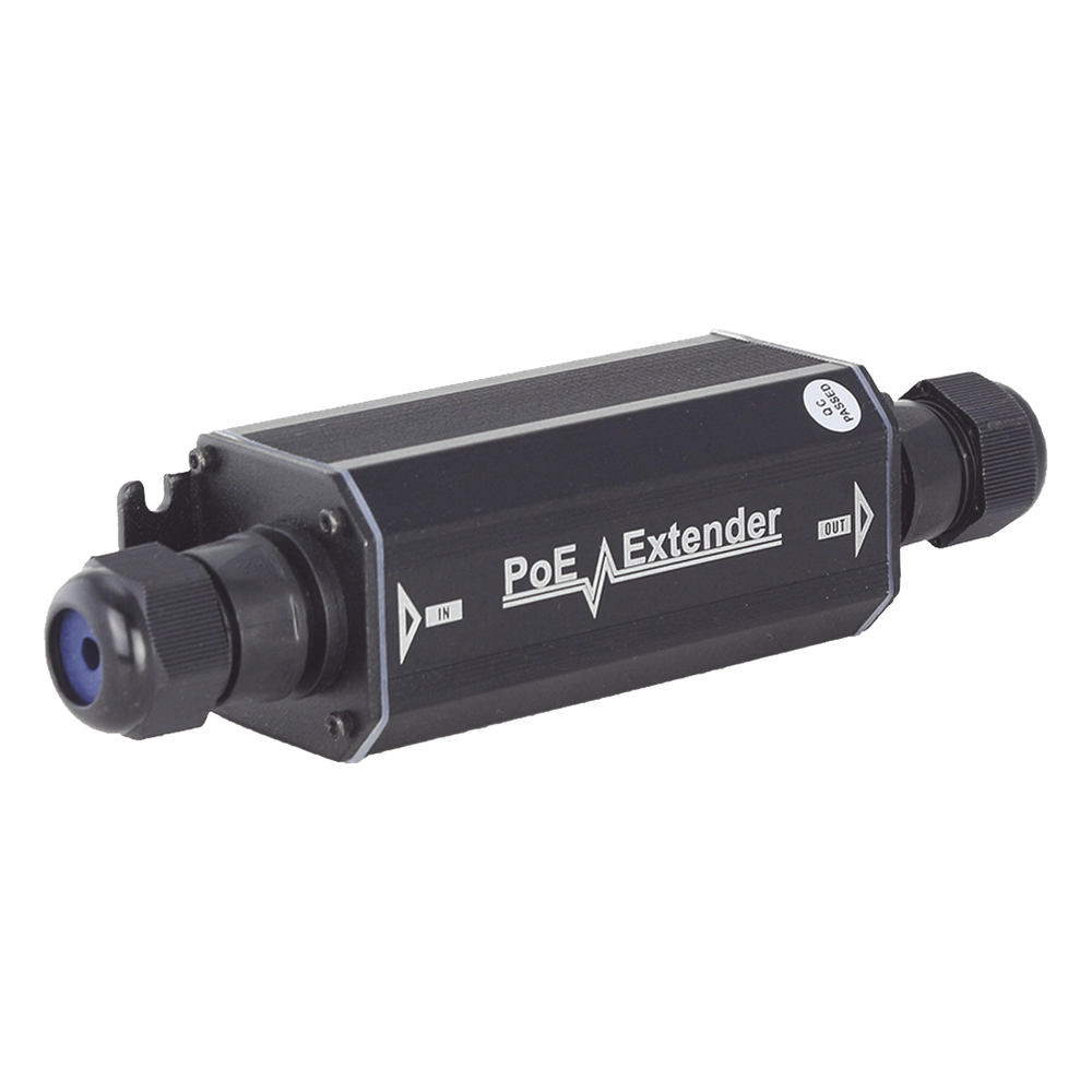 Extensor PoE / 100 Metros / Intemperie (IP66) / 60 Watts / 1 Puerto de Entrada / 1 Puerto de Salida PoE / No requiere alimentación