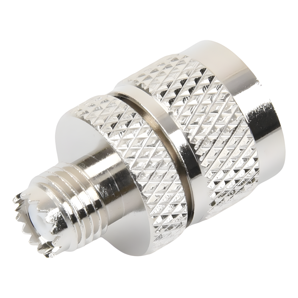 Adaptador en Línea de Conector Mini UHF Hembra a UHF Macho (PL-259), Níquel/ Oro/ Teflón