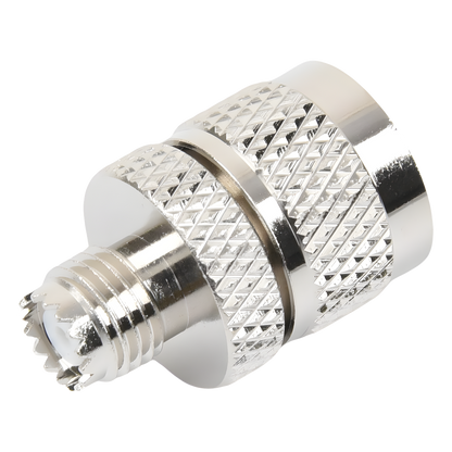 Adaptador en Línea de Conector Mini UHF Hembra a UHF Macho (PL-259), Níquel/ Oro/ Teflón