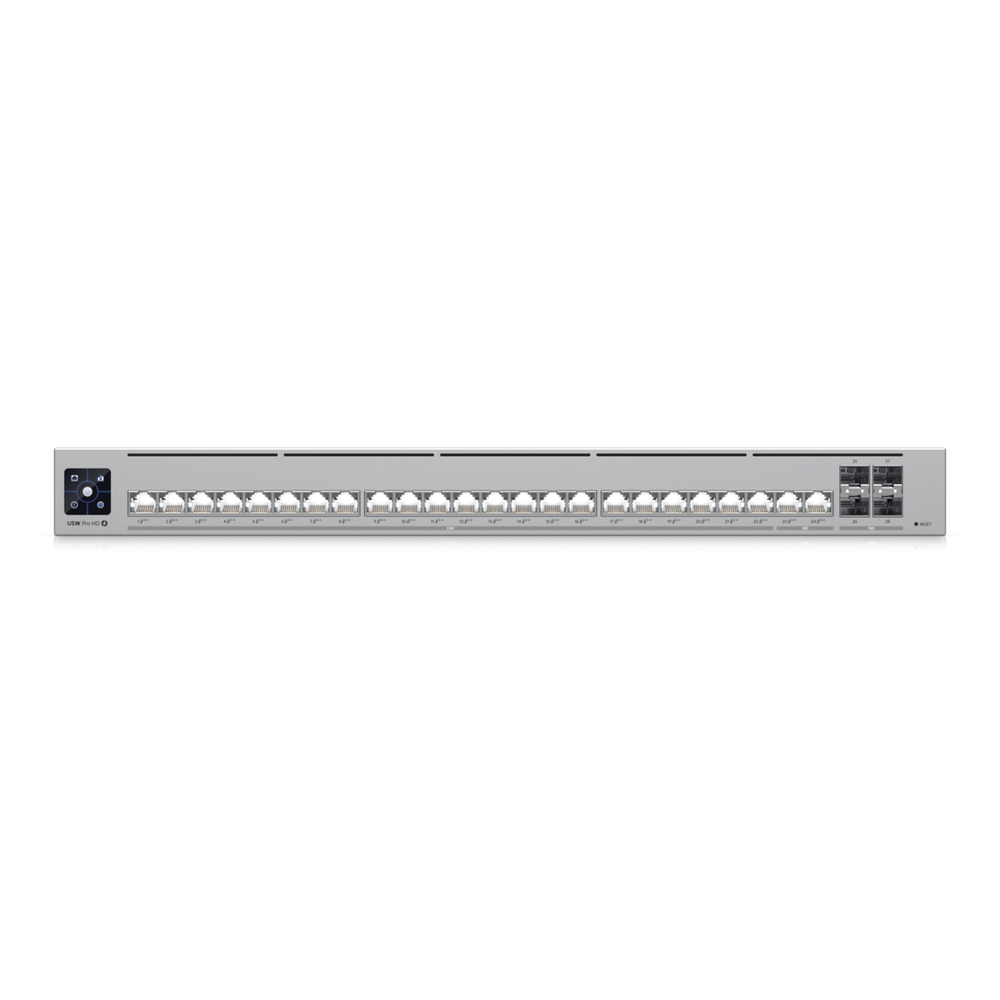 UniFi Switch Pro HD Capa 3, 24 puertos Etherlighting POE++ / (22) puertos 2.5 GbE, (2) puertos 10GbE, todos POE++, (4) puertos 10G SFP+, 600W