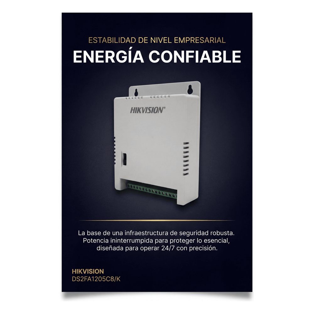 Fuente de Poder Regulada 12 Vcc / 13.5 Vcc / 15 Vcc para 8 Cámaras / 8 Amperes (1 Amp por Salida) / Voltaje de Entrada 90 - 130 VCA / Filtro de Ruido