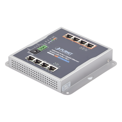 Switch Industrial No Administrable, Múltiple Montaje (Pared, Riel DIN y Magnético), 8 Puertos Gigabit con 4 puertos PoE 802.3at, Hasta 120 W.