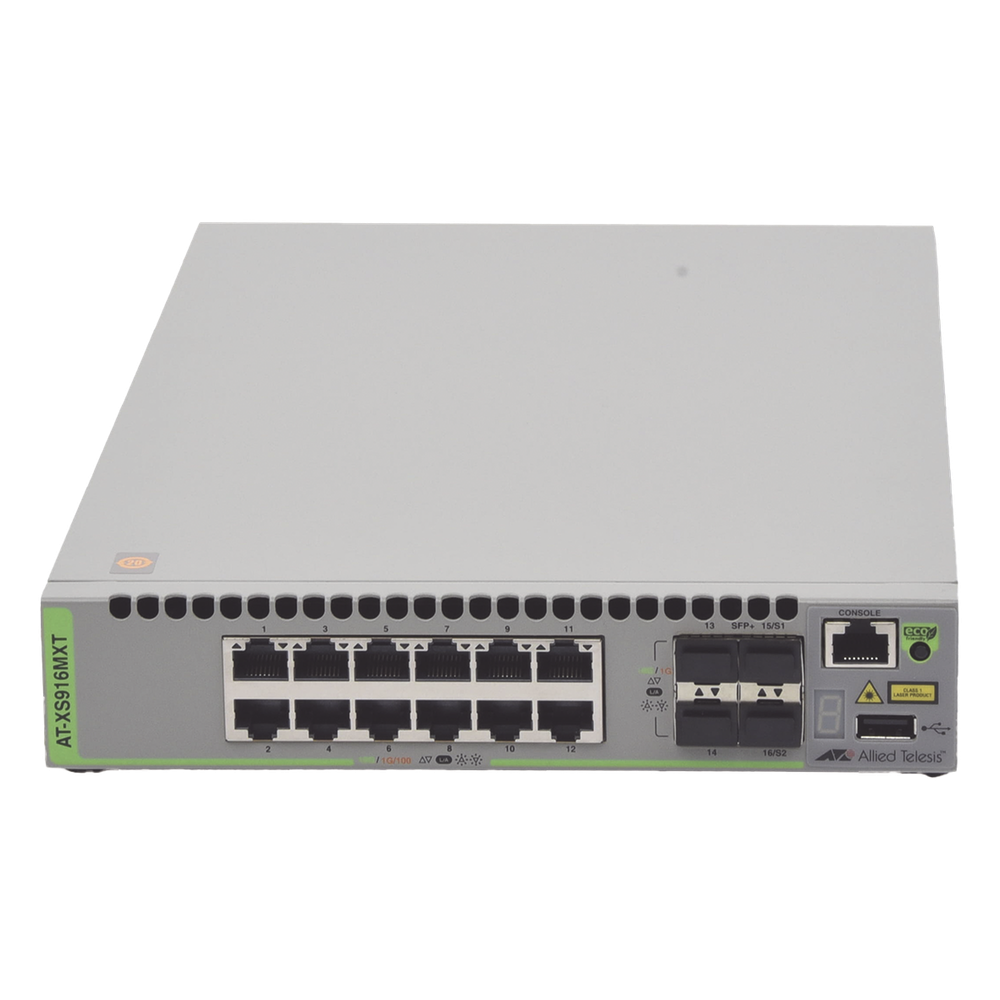 Switch Capa 3 Stackeable 10 Gigabit , 12 puertos 100/1000/10G Base-T (RJ-45) y 4 puertos SFP/SFP+ 10G