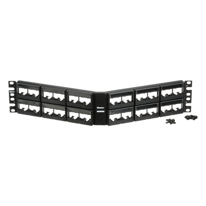 Panel de Parcheo Modular Mini-Com (Sin Conectores), Angulado, Sin Blindaje, Con Etiqueta y Cubierta, de 48 Puertos, 2UR