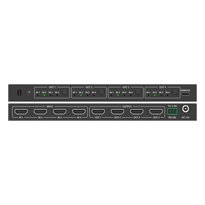 Matriz de Video HDMI 4x4 | Ancho de Banda 10.2 Gbps | Resolución 4K@30Hz | Escalado a 1080P, 720P, 1920x1200, 4K30 | Modos Matriz y Video Wall |
