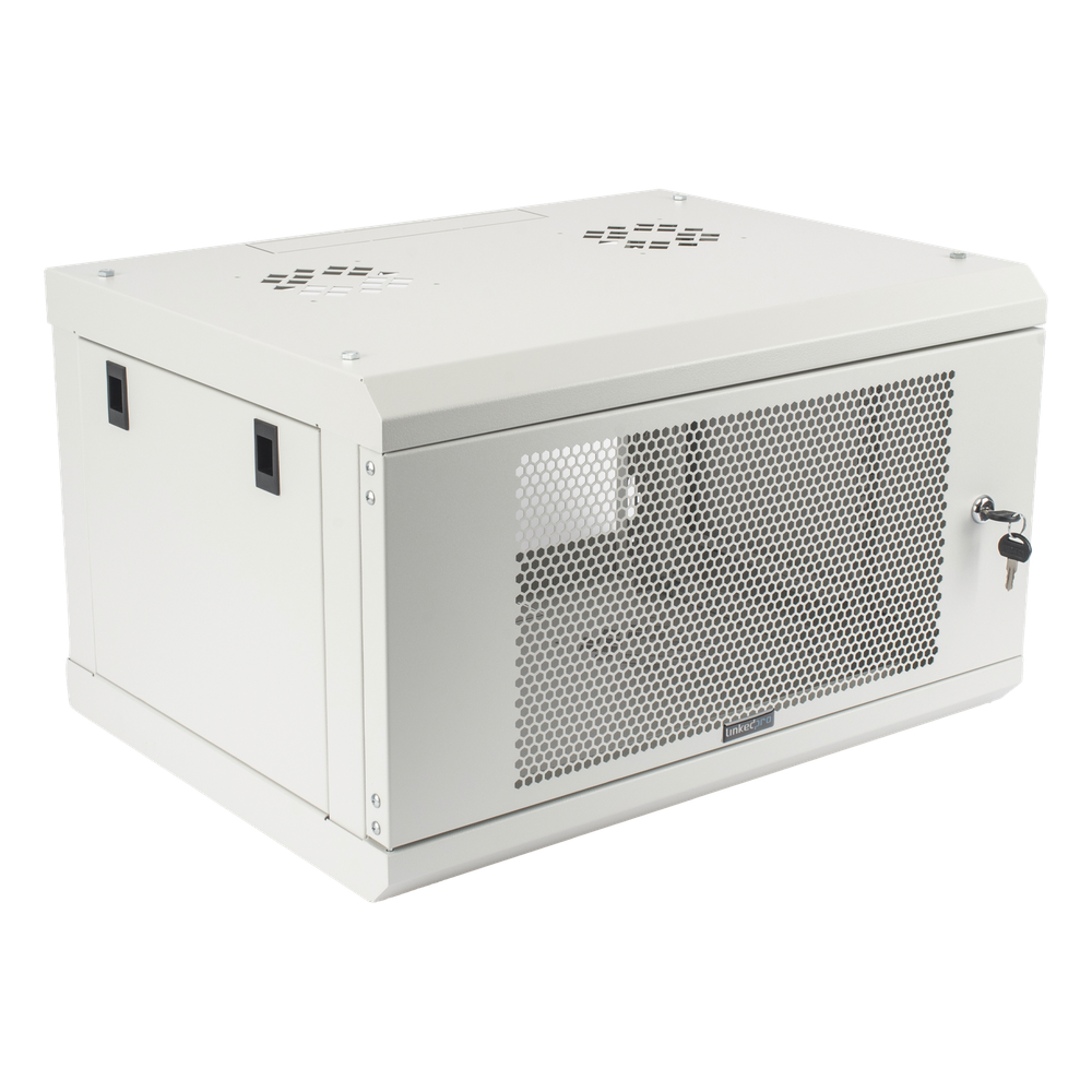 Gabinete de Pared de 6U con Puerta Perforada, 455 mm de Profundidad Total, Rack de 19'', Acero Reforzado Color Blanco