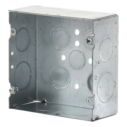 Caja Cuadrada 4 11/16" x 4 11/16"/ Profundidad 2- 1/8"/ 4 Entradas 1", 4 Entradas 3/4", 1 Entrada 1/2" y 3 TKO (1/2"-3/4").