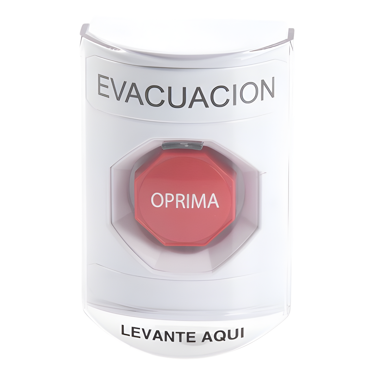 Botón de Evacuación, Texto en Español, Tapa Protectora de Policarbonato Súper Resistente, Restablecimiento con Llave